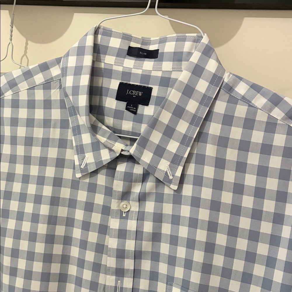 J. Crew Slim Fit Blue and White Gingham Dress Shirt - Size L